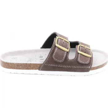 Dámské pantofle SAMLUX® Dámské kožené korkové pantofle hnědé 988-L2 (100% kůže) Barva: DK Brown, Velikost: 40