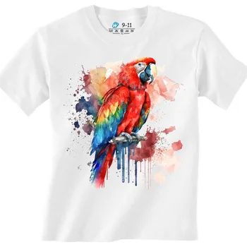 Chlapecké tričko Dětské tričko Papoušek Ara červený (Velikost: 7-8, Barva: Bílá)