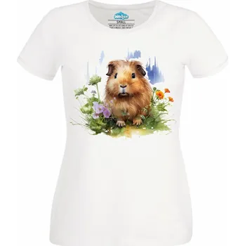 Dámské tričko Morče v Květinové Louce (Velikost: 4XL, Barva: Bílá)