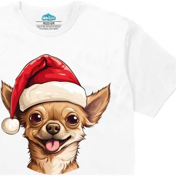 Pánské tričko Pánské tričko Vánoční Čivava v Čepici (Velikost: S, Barva: Bílá)