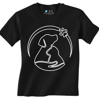 Chlapecké tričko Dětské tričko Pes a Kočka Spřízněné duše (Velikost: 7-8, Barva: Černá)