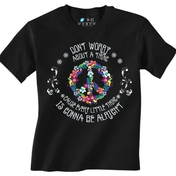 Dětské tričko Květinový Mír Všechno bude v pořádku (Velikost: 12-13, Barva: Černá)