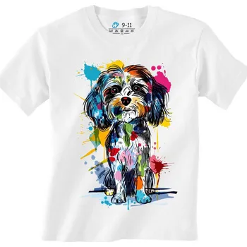 Chlapecké tričko Dětské tričko Barevný portrét Cavapoo (Velikost: 12-13, Barva: Bílá)