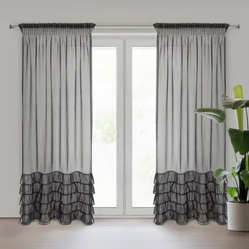 Záclona Černá záclona s volány a lesklým páskem krystalů na pásce CARLI 140x250 cm