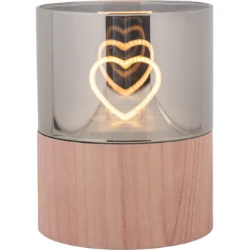 Svícen LED dekorace na podstavci imitujícím dřevo srdce Heart – 8x10 cm
