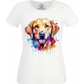 Dámské tričko Šťastný Labrador (Velikost: 4XL, Barva: Bílá)