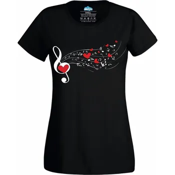 Dámské tričko Dámské tričko Houslový klíč Melodie srdcem (Velikost: S, Barva: Černá)
