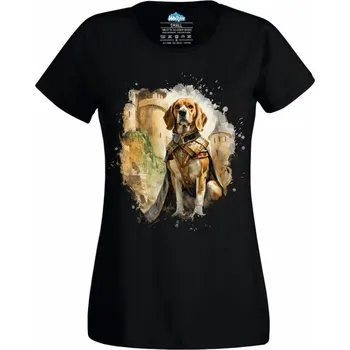 Dámské tričko Statečný Bígl v Brnění (Velikost: 4XL, Barva: Černá)