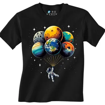 Chlapecké tričko Dětské tričko Astronaut Vesmírný let balónem (Velikost: 9-11, Barva: Černá)