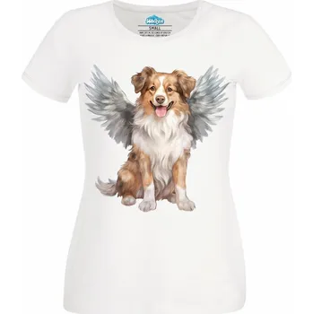Dámské tričko Dámské tričko Andělský Australský ovčák s Křídly (Velikost: XL, Barva: Bílá)