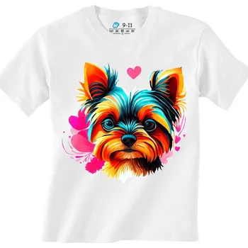 Chlapecké tričko Dětské tričko Barevný Jorkšír (Velikost: 7-8, Barva: Bílá)