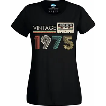 Dámské tričko Dámské tričko Vintage Kazeta 1975 (Velikost: L, Barva: Černá)