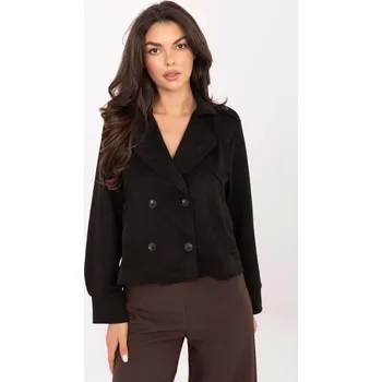 Dámský kabát Krátký dvouřadý semišový kabát model 15783 černý