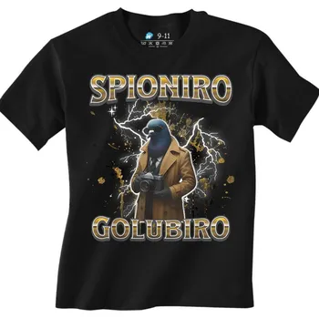 Chlapecké tričko Dětské tričko Noční Mise Holuba Spioniro Golubiro Italský Brainrot (Velikost: 3-4, Barva: Černá)