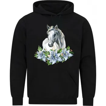 Pánská mikina Pánská mikina Bílý Andaluský Kůň s květy (Velikost: 5XL, Barva: Černá)