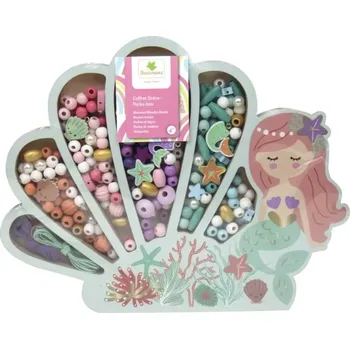 Dětské navlékací korálky Dřevěné pastelové korálky - Mořská panna, 400 ks