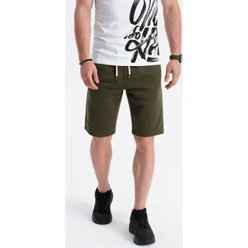 Pánské kraťasy Pánské krátké šortky s kapsami - tmavě olivově zelené V16 OM-SRBS-0109 - XL
