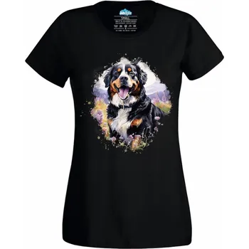 Dámské tričko Bernský salašnický pes na Rozkvetlé Louce (Velikost: 4XL, Barva: Černá)