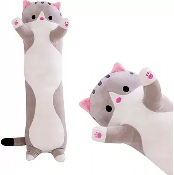 plyšák Plyšový polštář dlouhá kočka světle šedá / Vytváří úsměv, Délka 50 cm