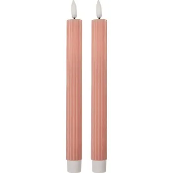 Svícen Růžová vysoká LED svíčka pruhovaná Bobby (sada 2 ks) – 2x25 cm