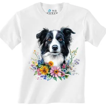 Chlapecké tričko Dětské tričko Border kolie v Přírodě (Velikost: 7-8, Barva: Bílá)