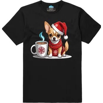 Pánské tričko Pánské tričko Vánoční Čivava s Horkou Čokoládou (Velikost: M, Barva: Černá)