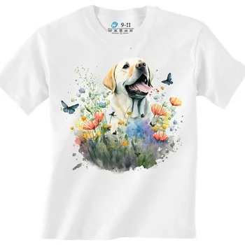 Dívčí tričko Dětské tričko Labradorský retrívr na Louce (Barva: Bílá)