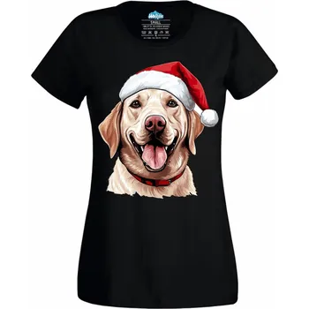 Dámské tričko Vánoční Labradorský retrívr (Velikost: 4XL, Barva: Černá)