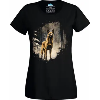 Dámské tričko Belgický ovčák Malinois Strážce lesa (Velikost: 4XL, Barva: Černá)