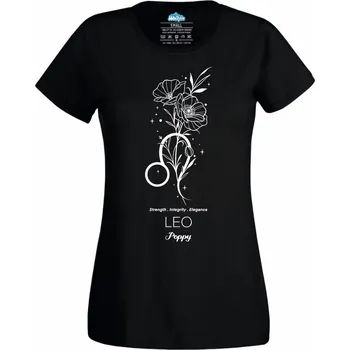Dámské tričko Horoskop Lev Květina Osudu Mák (Velikost: 4XL, Barva: Černá)