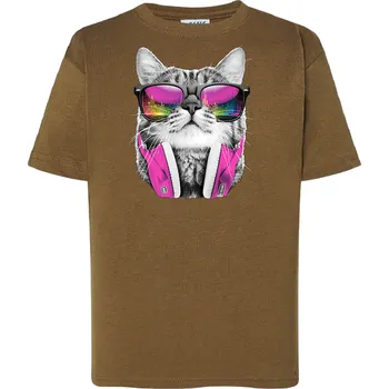 Dívčí tričko detske-levne-bavlnene-tricko-potisk-kocka-sluchatka Barva: Khaki, Dětská bavlněná trička JHK: S