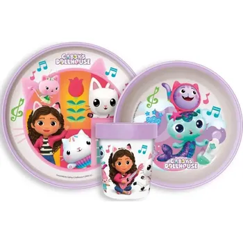 Party nádobí Protiskluzová sada plastového nádobí s kelímkem Gábinin Kouzelný Domek