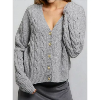 Dámské oblečení Sinsay - Kardigan s ozdobnými knoflíky s příměsí vlny - šedá - 184FK-9MM - 184FK-9MM-XXS