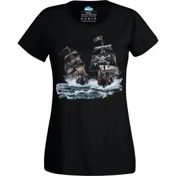 Dámské tričko Dámské tričko Pirátské Lodě na Moři (Velikost: M, Barva: Černá)