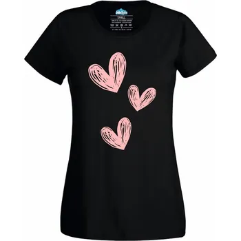 Dámské tričko Tři růžová srdce Three Pink Hearts (Velikost: 4XL, Barva: Černá)