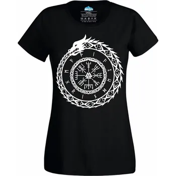 Dámské tričko Dámské tričko Vegvísir Hadí Kompas Osudu (Velikost: XS, Barva: Černá)