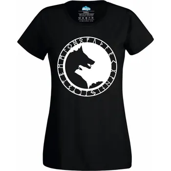 Dámské tričko Dámské tričko Jin a Jang Vikingský Vlk Fenrir Yin Yang Norse Wolf (Velikost: XS, Barva: Černá)