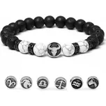 Daniel Dawson Náramek znamení zvěrokruhu Zodiac - 8 mm bílý howlit, lávový kámen NR2288-3/18 18 cm Blíženci (22.5. - 21.6.)