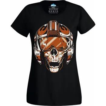 Dámské tričko Lebka Pilotů Rebel Gold Leader Skull (Velikost: 4XL, Barva: Černá)