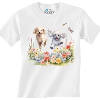 Chlapecké tričko Dětské tričko Pudlí kamarádi na Rozkvetlé Louce (Velikost: 3-4, Barva: Bílá)