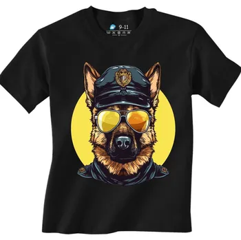 Chlapecké tričko Dětské tričko Policejní Německý ovčák ve Službě (Velikost: 7-8, Barva: Černá)