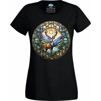 Dámské tričko Dámské tričko Jelení vitráž Stained Glass (Velikost: M, Barva: Černá)