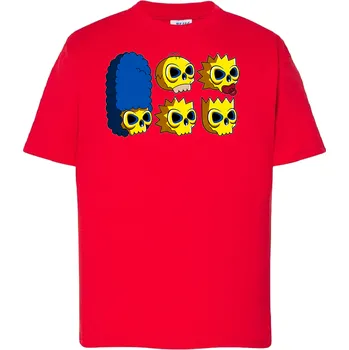 Chlapecké tričko detske-levne-bavlnene-tricko-potisk-lebky-Simpson Barva: Red - červená, Dětská bavlněná trička JHK: XL