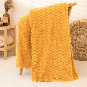 deka Hořčicová deka z huňatého mikroplyše bublinkový 3D vzor MIKOS 160x200 cm