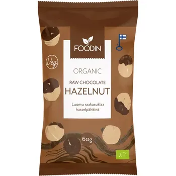 Sušená potravina Foodin lískové oříšky v bio raw čokoládě BIO 60 g