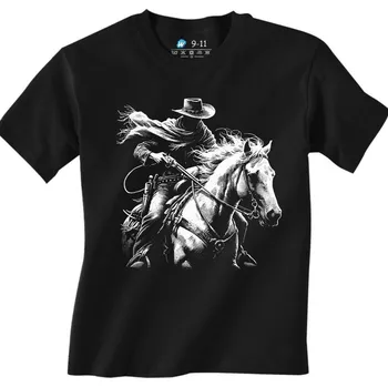 Chlapecké tričko Dětské tričko Kovboj na Koni (Velikost: 5-6, Barva: Černá)