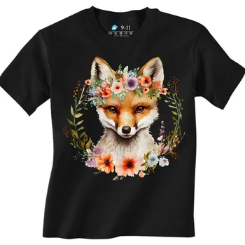 Chlapecké tričko Dětské tričko Květinová Liška (Velikost: 3-4, Barva: Černá)