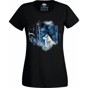 Dámské tričko Dámské tričko Zimní Dobrodružství s Huskym (Velikost: 4XL, Barva: Černá)