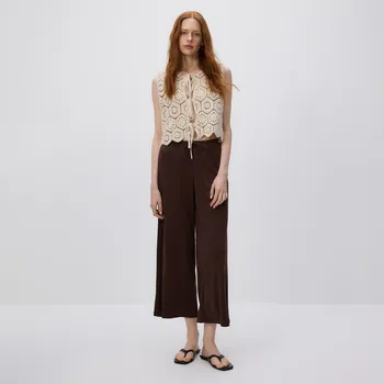 Reserved - Široké kalhoty s modalem - tmavě hnědá - YU025-89X - YU025-89X-M