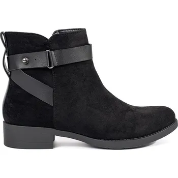 Dámské kozačky Černé semišové kotníkové kozačky s ozdobným řemínkem